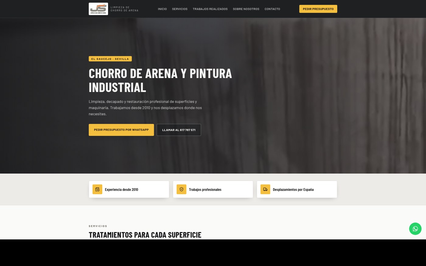 Captura de la página web de Chorros de Arena